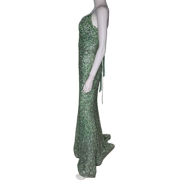 AQUA Formal Women’s Sequin Tie Back Floor Sweeping Gown Green Sz 10 - Picture 4 of 10